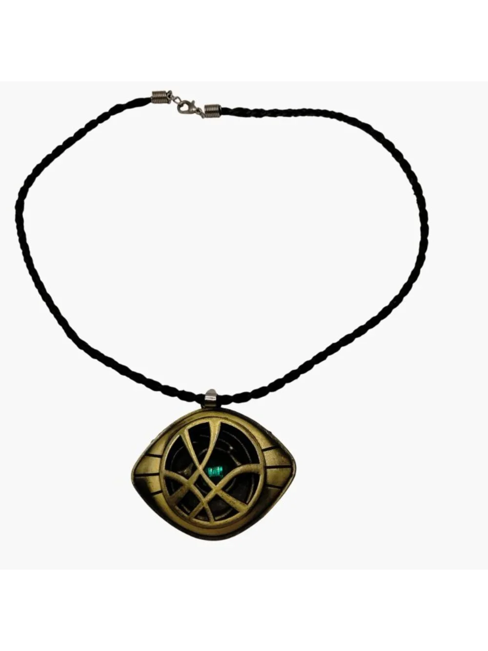 Doctor Strange Eye Of Agamotto Necklace Pendant Braided Black Cord Green Stone